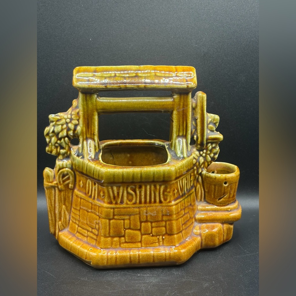 Vintage McCoy USA Signed Pottery Wishing Well Planter Vessel, Collectible